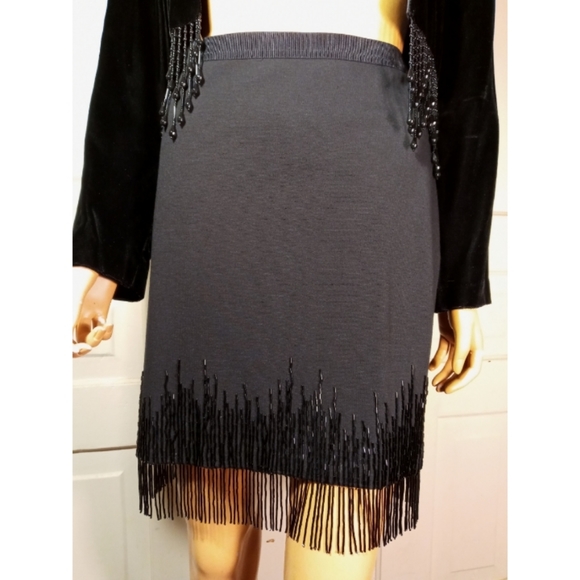 Ann Taylor Dresses & Skirts - Bugle beaded fringed skirt Ann Taylor 6 M